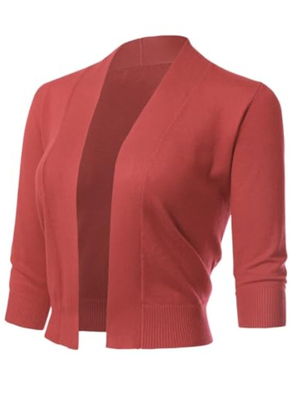 Women's Cropped Open Front Cardigan 3/4 Sleeve Lightweight Knit Shrug